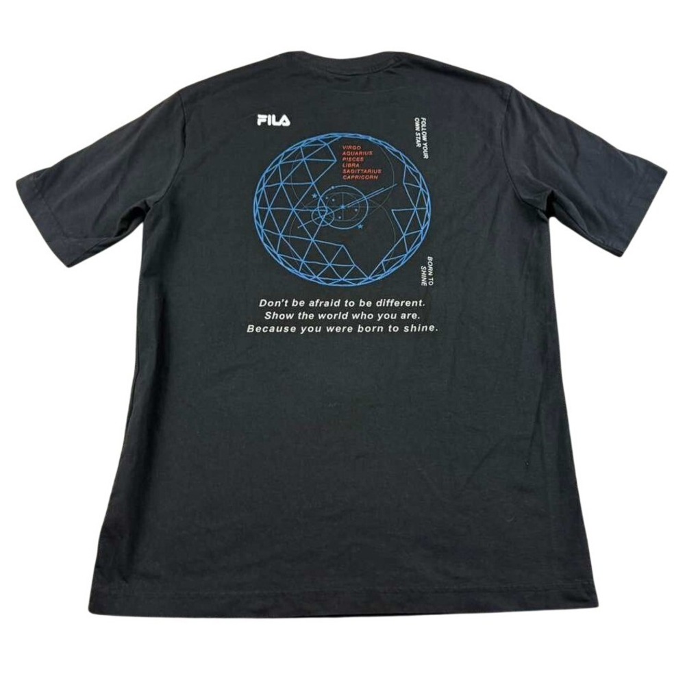 FILA T-Shirt Men S Black Zodiac Astrology Geometric Sphere Star Graphic Crewneck